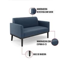 Sofá Namoradeira Com 2 Poltronas Base De Madeira Fixa Preto Marisa Suede Azul Marinho D03 - D'Rossi - 7