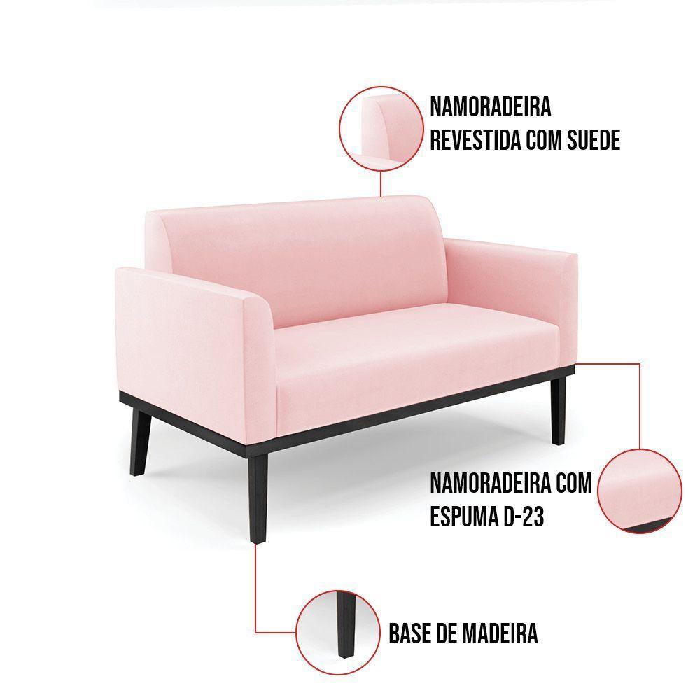 Sofá Namoradeira Com 2 Poltronas Base De Madeira Fixa Preto Marisa Suede D03 - D'Rossi Rosa Bebê - 8