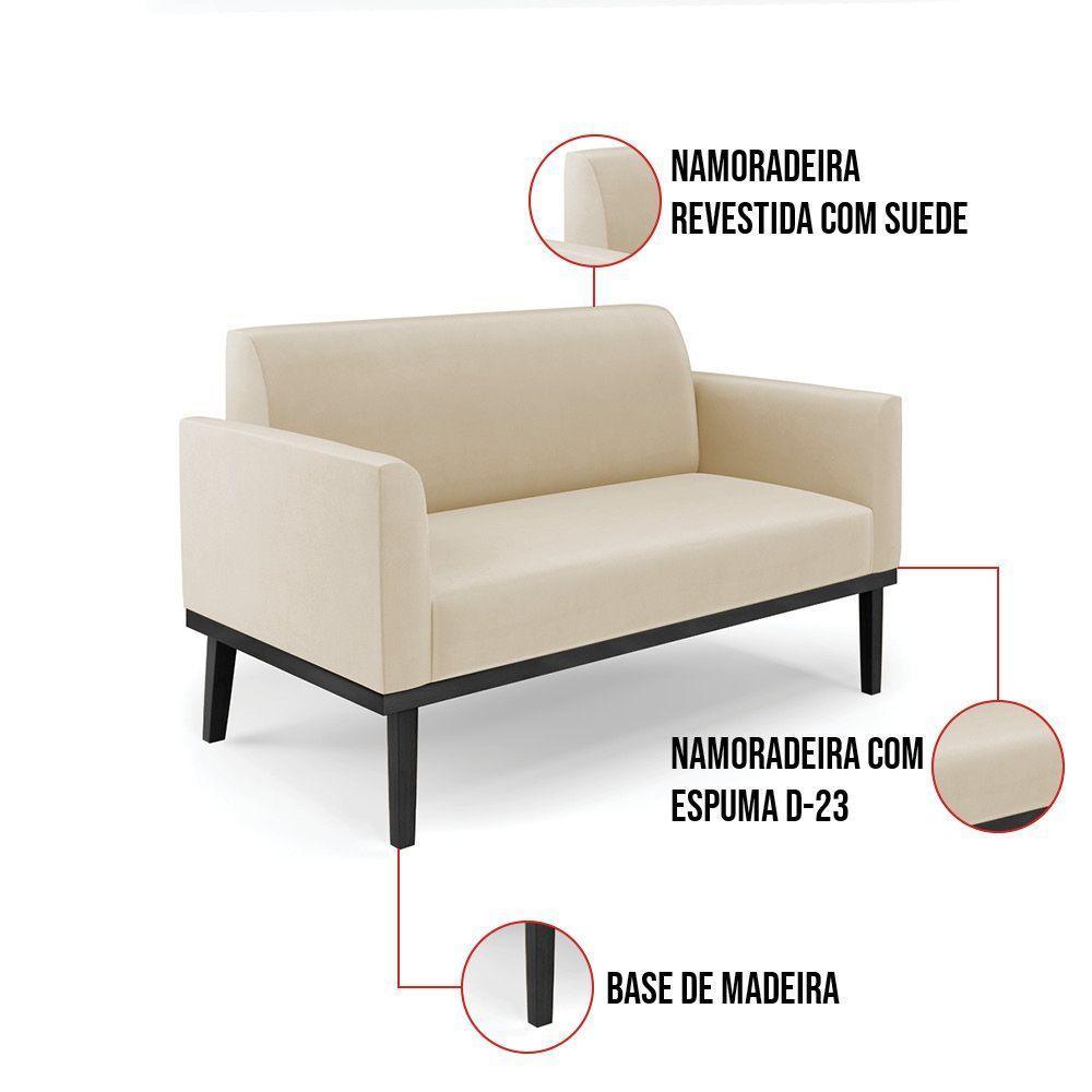 Sofá Namoradeira Com 2 Poltronas Base De Madeira Fixa Preto Marisa Suede Bege D03 - D'Rossi - 5