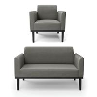 Sofá Namoradeira Com Poltrona Base De Madeira Fixa Preto Marisa Suede D03 - D'Rossi Grafite - 1