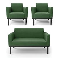 Sofá Namoradeira Com 2 Poltronas Base De Madeira Fixa Preto Marisa Suede Verde D03 - D'Rossi - 1