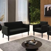 Sofá Namoradeira Com Poltrona Base De Madeira Fixa Preto Marisa Suede D03 - D'Rossi Preto - 8