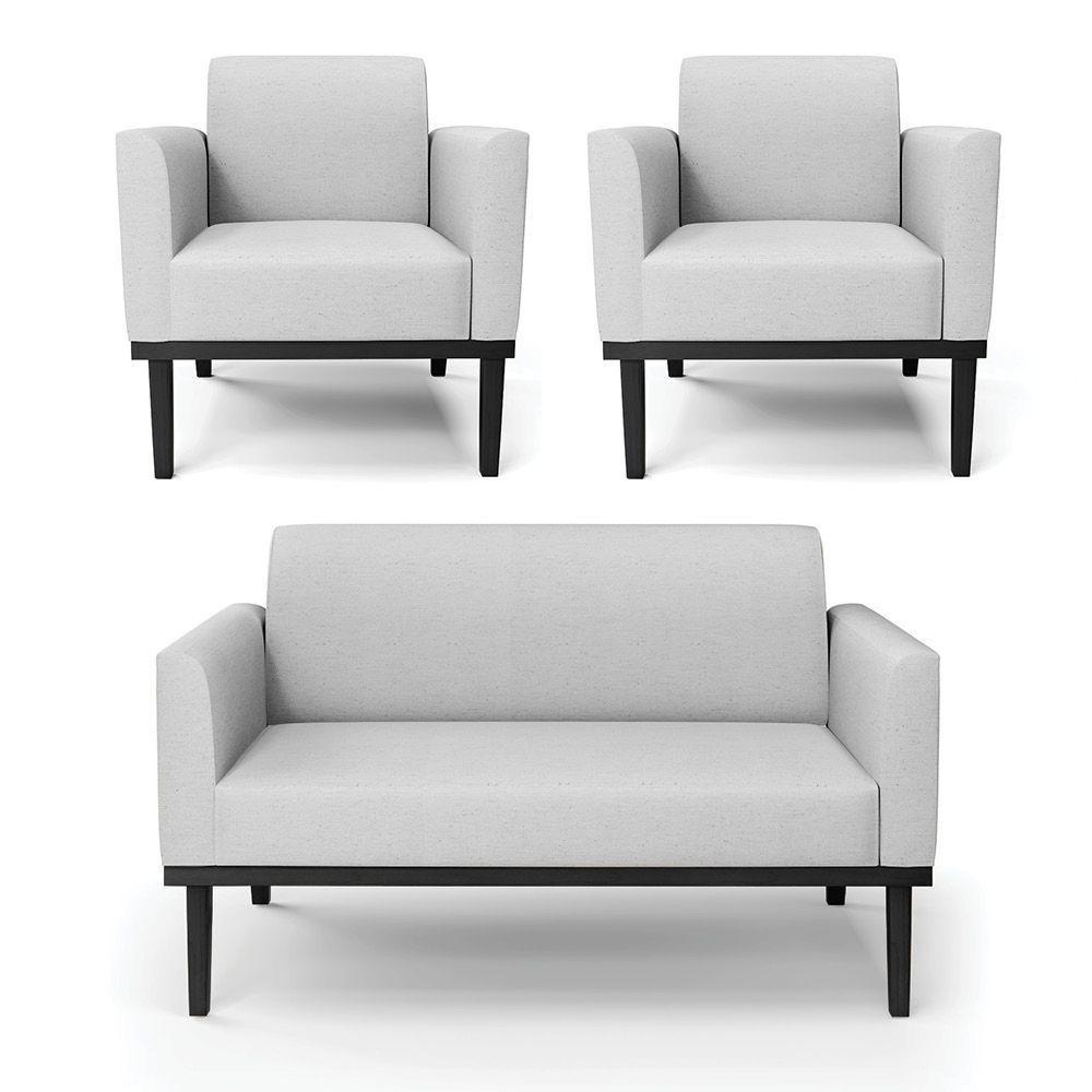 Sofá Namoradeira Com 2 Poltronas Base De Madeira Fixa Preto Marisa Linho D03 - D'Rossi A05 Cinza - 1