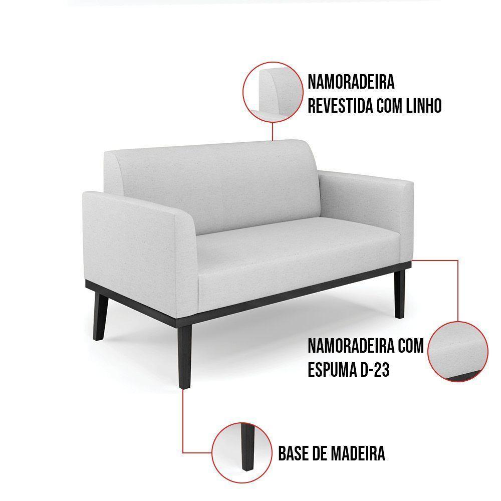 Sofá Namoradeira Com 2 Poltronas Base De Madeira Fixa Preto Marisa Linho D03 - D'Rossi A05 Cinza - 8