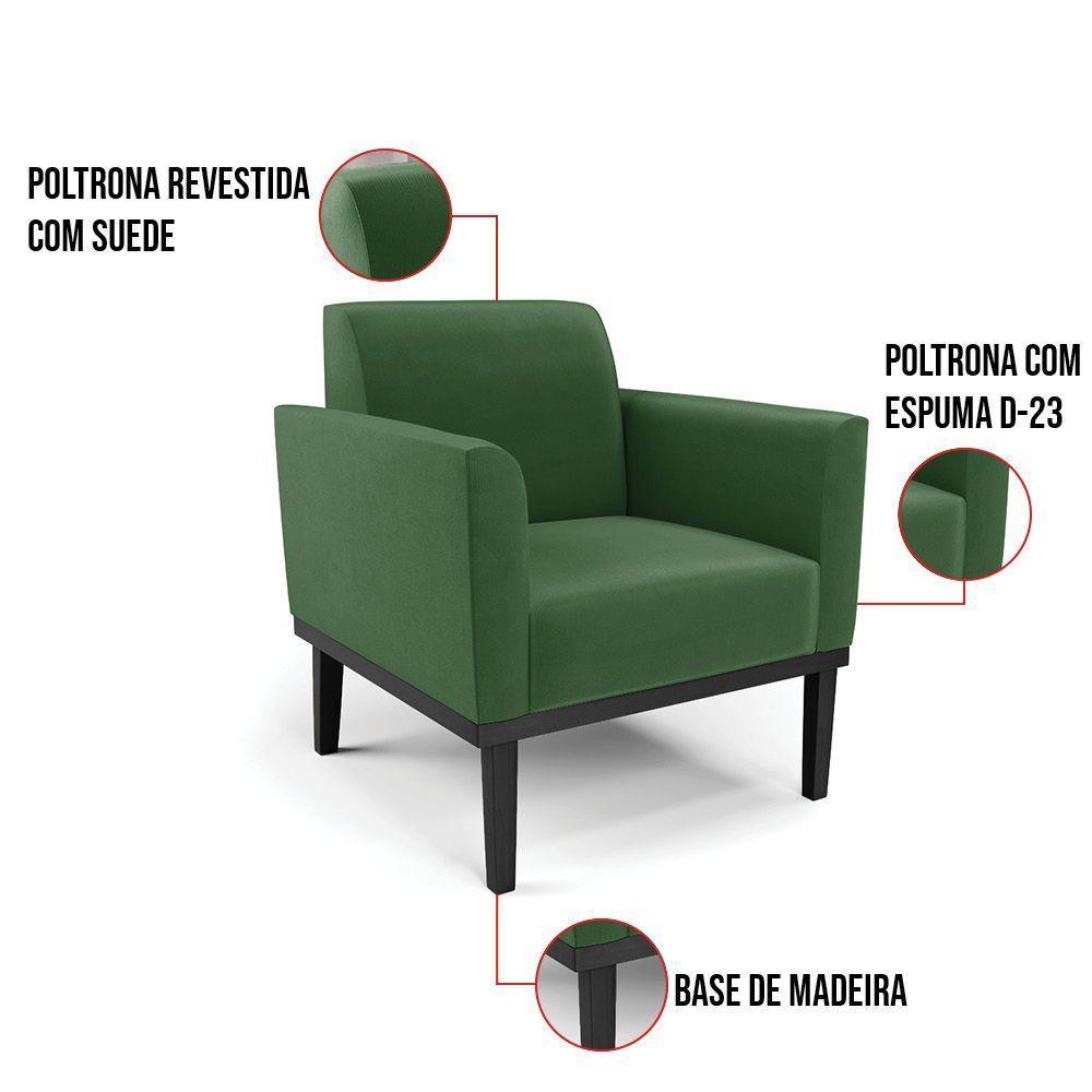 Kit 2 Poltronas Base De Madeira Fixa Preto Marisa Suede Verde D03 - D'Rossi - 4