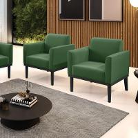 Kit 2 Poltronas Base De Madeira Fixa Preto Marisa Suede D03 - D'Rossi Verde