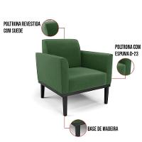 Kit 2 Poltronas Base De Madeira Fixa Preto Marisa Suede D03 - D'Rossi Verde - 5