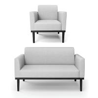 Sofá Namoradeira Com Poltrona Base De Madeira Fixa Preto Marisa Linho D03 - D'Rossi A05 Cinza - 1