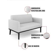 Sofá Namoradeira Com Poltrona Base De Madeira Fixa Preto Marisa Linho D03 - D'Rossi A05 Cinza - 9