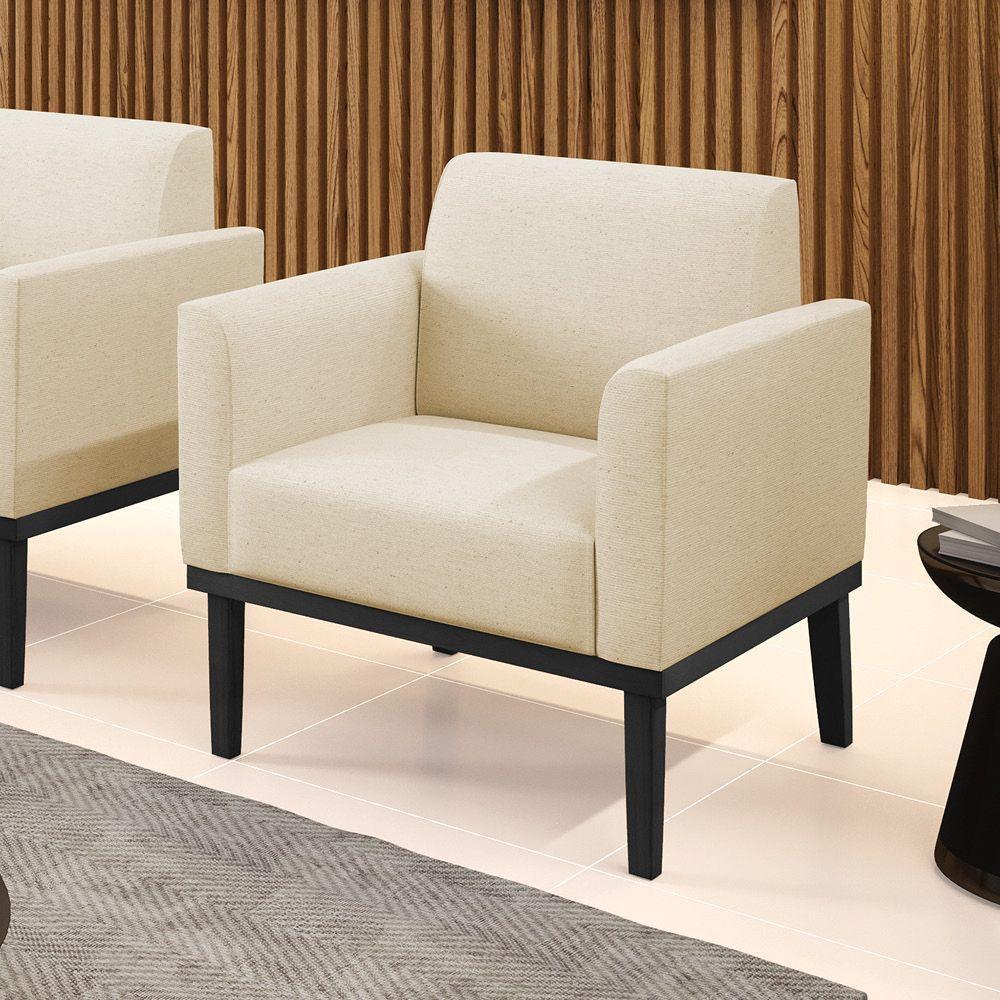 Poltrona Base De Madeira Fixa Preto Marisa Linho D03 - D'Rossi A19 Bege - 3