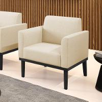 Poltrona Base De Madeira Fixa Preto Marisa Linho D03 - D'Rossi A19 Bege - 3