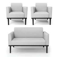 Sofá Namoradeira Com 2 Poltronas Base De Madeira Fixa Preto Marisa Linho Cinza A05 D03 - D'Rossi - 1