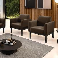 Kit 2 Poltronas Base De Madeira Fixa Preto Marisa Suede Marrom D03 - D'Rossi