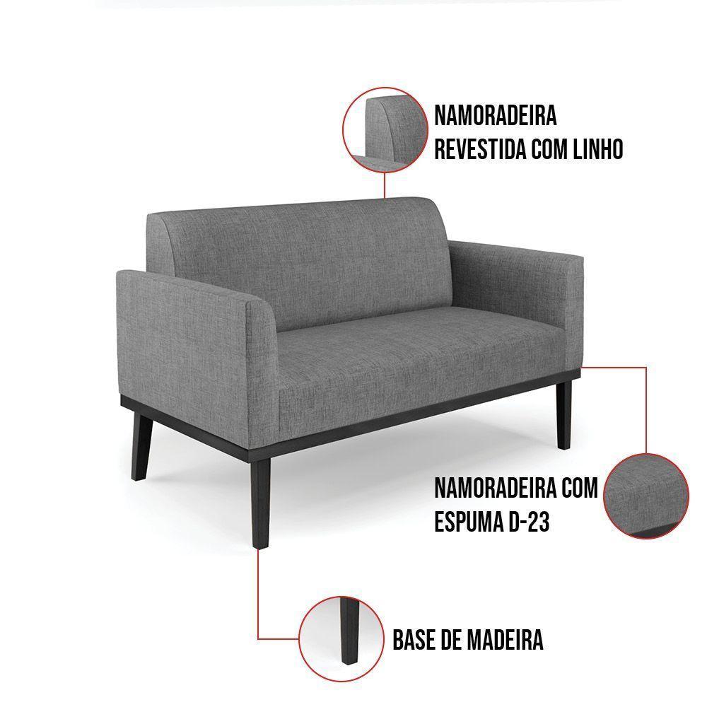 Sofá Namoradeira Com 2 Poltronas Base De Madeira Fixa Preto Marisa Linho Grafite A26 D03 - D'Rossi - 2