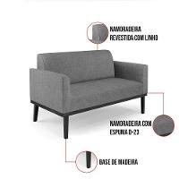 Sofá Namoradeira Com 2 Poltronas Base De Madeira Fixa Preto Marisa Linho Grafite A26 D03 - D'Rossi - 2