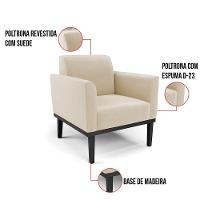 Kit 2 Poltronas Base De Madeira Fixa Preto Marisa Suede Bege D03 - D'Rossi - 13