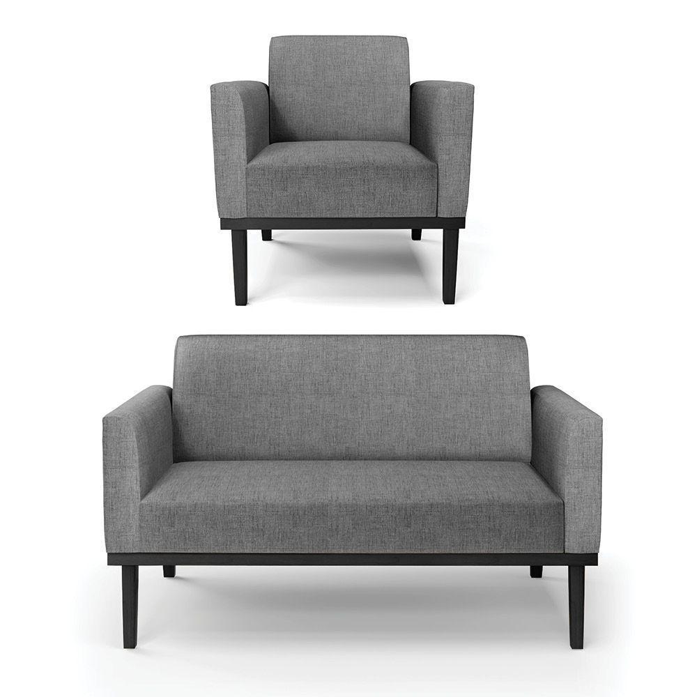 Sofá Namoradeira Com Poltrona Base De Madeira Fixa Preto Marisa Linho D03 - D'Rossi A26 Grafite - 1