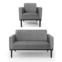 Sofá Namoradeira Com Poltrona Base De Madeira Fixa Preto Marisa Linho D03 - D'Rossi A26 Grafite - 1