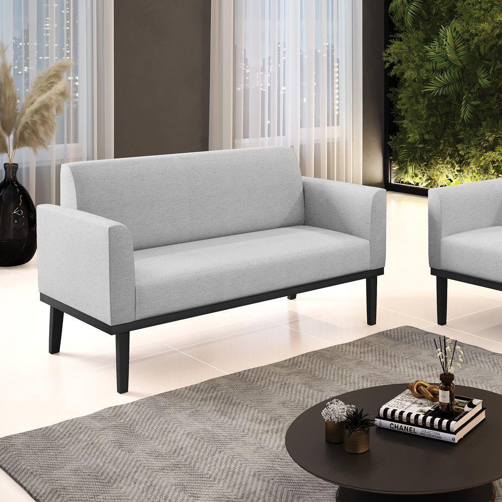 Sofá Namoradeira Base De Madeira Fixa Preto Marisa Linho D03 - D'Rossi A05 Cinza - 4