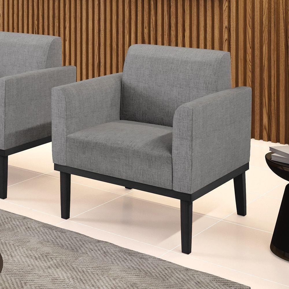 Poltrona Base De Madeira Fixa Preto Marisa Linho D03 - D'Rossi A26 Grafite - 3