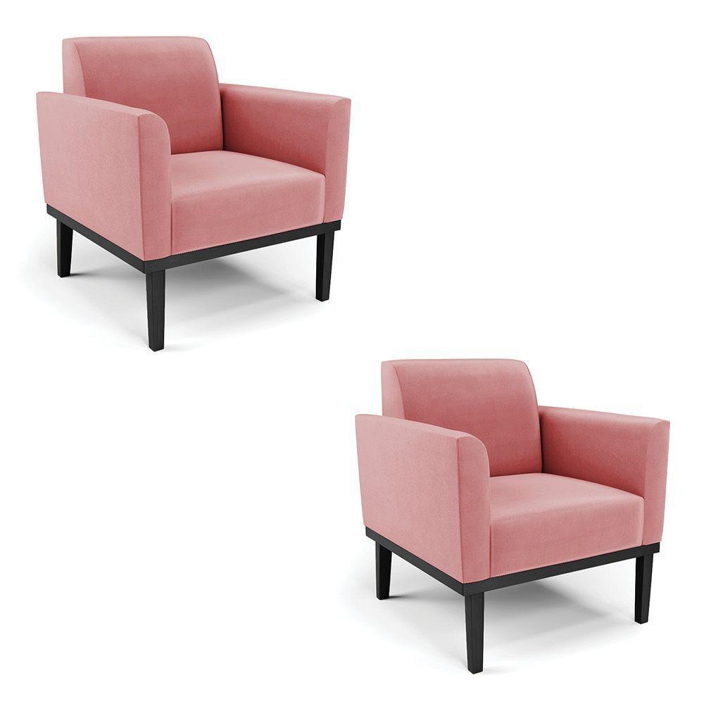 Kit 2 Poltronas Base De Madeira Fixa Preto Marisa Suede D03 - D'Rossi Rose - 1