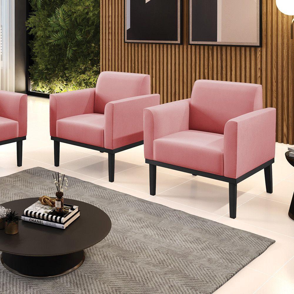 Kit 2 Poltronas Base De Madeira Fixa Preto Marisa Suede D03 - D'Rossi Rose - 2