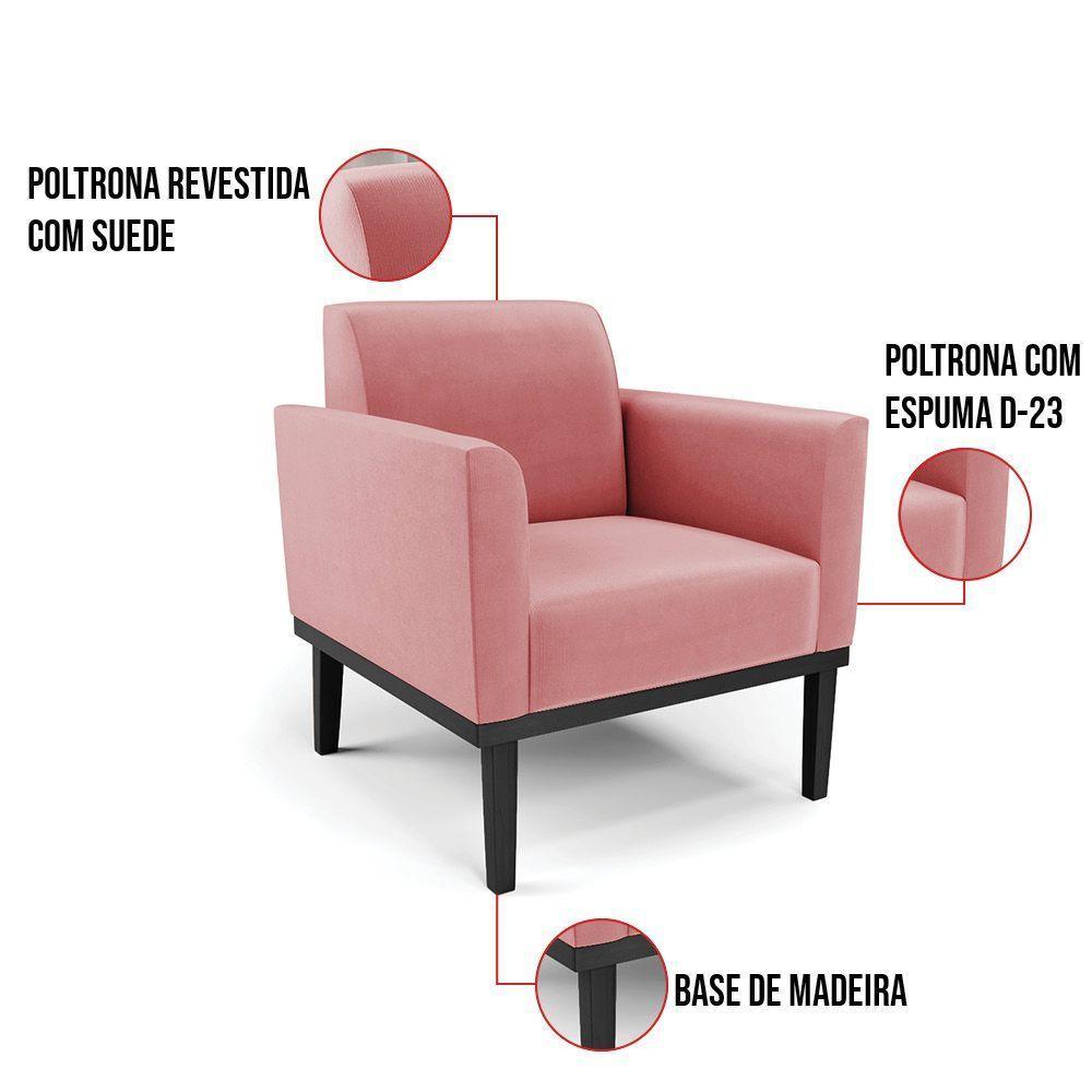 Kit 2 Poltronas Base De Madeira Fixa Preto Marisa Suede D03 - D'Rossi Rose - 4