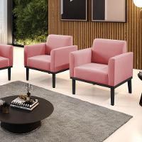 Kit 2 Poltronas Base De Madeira Fixa Preto Marisa Suede D03 - D'Rossi Rose - 2