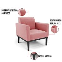 Kit 2 Poltronas Base De Madeira Fixa Preto Marisa Suede D03 - D'Rossi Rose