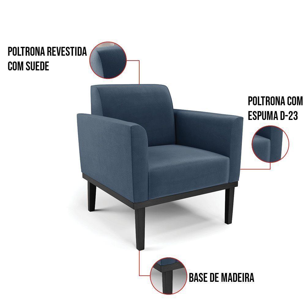 Kit 2 Poltronas Base De Madeira Fixa Preto Marisa Suede D03 - D'Rossi Azul Marinho - 6