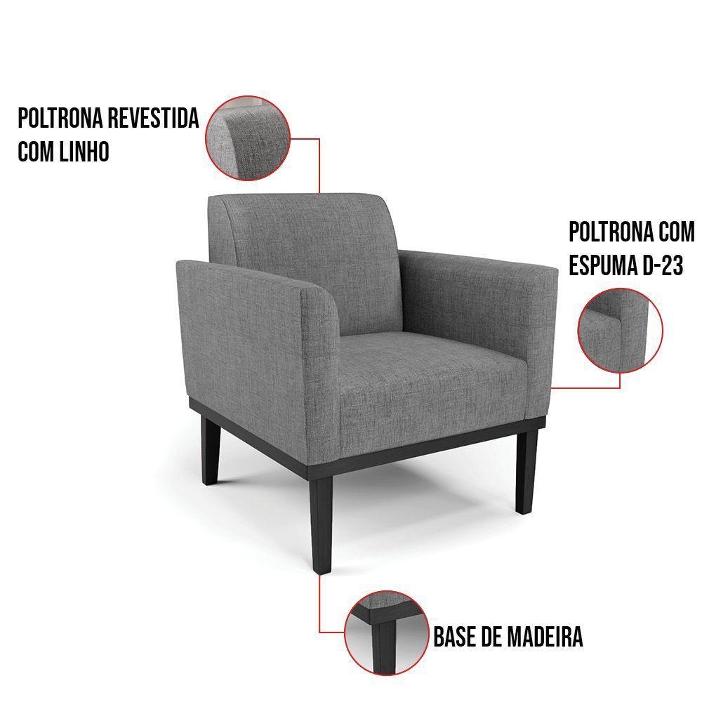 Kit 2 Poltronas Base De Madeira Fixa Preto Marisa Linho Grafite A26 D03 - D'Rossi - 6