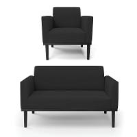 Sofá Namoradeira Com Poltrona Base De Madeira Fixa Preto Marisa Veludo D03 - D'Rossi Preto - 1