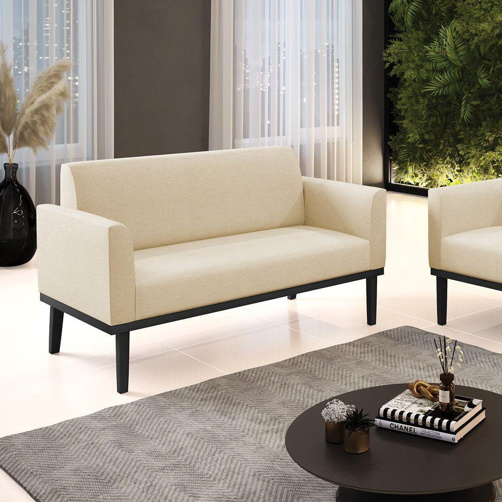 Sofá Namoradeira Base De Madeira Fixa Preto Marisa Linho D03 - D'Rossi A19 Bege - 5