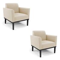 Kit 2 Poltronas Base De Madeira Fixa Preto Marisa Suede D03 - D'Rossi Bege - 1