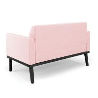 Sofá Namoradeira Com 2 Poltronas Base De Madeira Fixa Preto Marisa Suede Rosa Bebê D03 - D'Rossi - 7