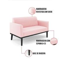 Sofá Namoradeira Com 2 Poltronas Base De Madeira Fixa Preto Marisa Suede Rosa Bebê D03 - D'Rossi - 8