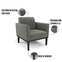 Kit 2 Poltronas Base De Madeira Fixa Preto Marisa Suede Grafite D03 - D'Rossi - 7