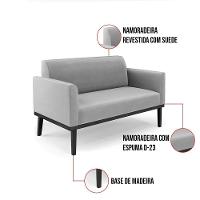 Sofá Namoradeira Com 2 Poltronas Base De Madeira Fixa Preto Marisa Suede Cinza D03 - D'Rossi - 8