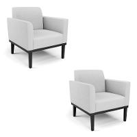 Kit 2 Poltronas Base De Madeira Fixa Preto Marisa Linho Cinza A05 D03 - D'Rossi - 1