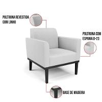 Kit 2 Poltronas Base De Madeira Fixa Preto Marisa Linho Cinza A05 D03 - D'Rossi - 5