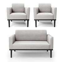 Sofá Namoradeira Com 2 Poltronas Base De Madeira Fixa Preto Marisa Veludo D03 - D'Rossi Cinza - 1