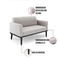Sofá Namoradeira Com Poltrona Base De Madeira Fixa Preto Marisa Veludo D03 - D'Rossi Cinza