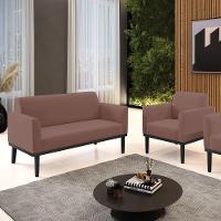 Sofá Namoradeira Com Poltrona Base De Madeira Fixa Preto Marisa Veludo D03 - D'Rossi Rose - 7