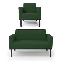Sofá Namoradeira Com Poltrona Base De Madeira Fixa Preto Marisa Veludo Verde D03 - D'Rossi - 1