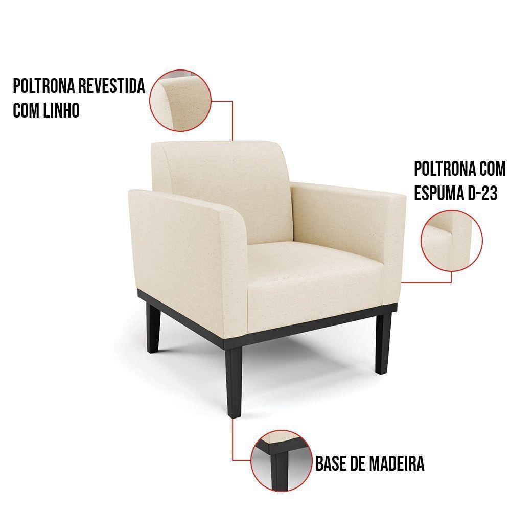 Kit 2 Poltronas Base De Madeira Fixa Preto Marisa Linho D03 - D'Rossi A19 Bege - 6