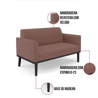 Sofá Namoradeira Com 2 Poltronas Base De Madeira Fixa Preto Marisa Veludo Rosê D03 - D'Rossi - 6