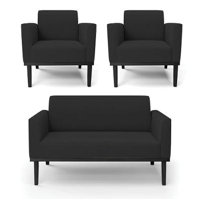 Sofá Namoradeira Kit Com 2 Poltronas Marisa Veludo Preto D'Rossi