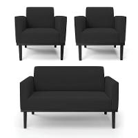 Sofá Namoradeira Com 2 Poltronas Base De Madeira Fixa Preto Marisa Veludo Preto D03 - D'Rossi - 1