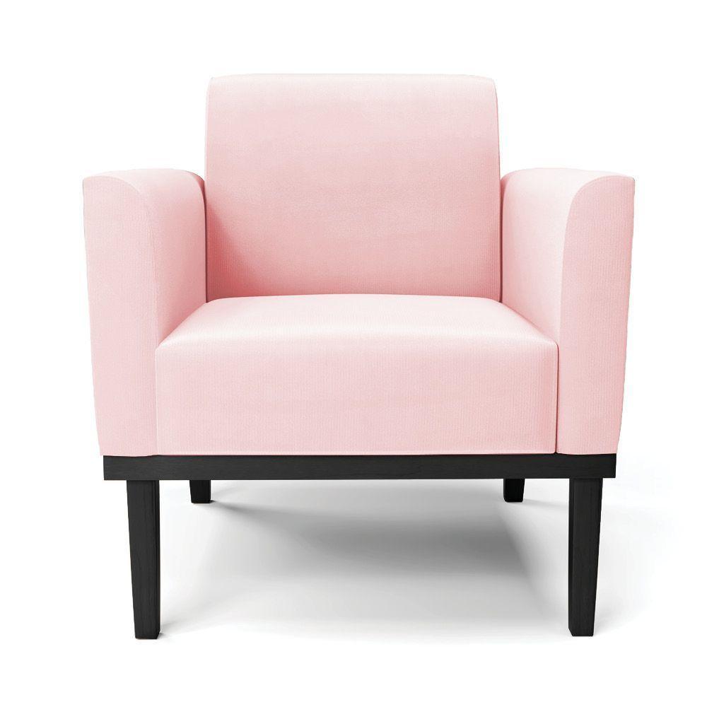 Kit 2 Poltronas Base De Madeira Fixa Preto Marisa Suede D03 - D'Rossi Rosa Bebê - 2