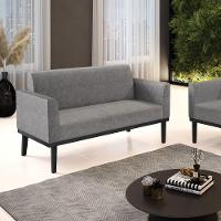 Sofá Namoradeira Base De Madeira Fixa Preto Marisa Linho Grafite A26 D03 - D'Rossi